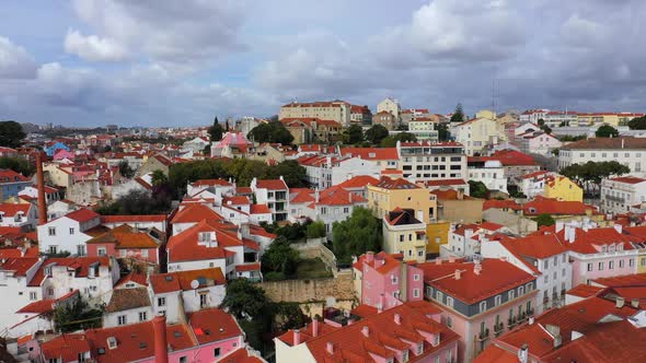 Aerial View Over the Historic Alfama District of Lisbon