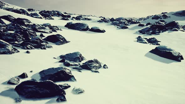 Lava Rock and Snow in Winter Time in Iceland