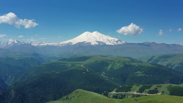 Mount Elbrus and Hills Caucasus Mountains