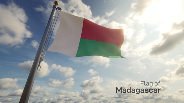 Madagascar Flag on a Flagpole