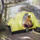 Young Woman in Headphones Relax in Tent at Nature - VideoHive Item for Sale