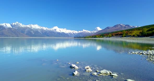 The Southern Alps Reflect Beautifully on the surface of Lake Pukaki on New Zealands South Island.