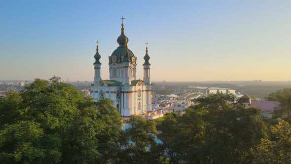 Aerial View of St. Andrew's Church in the Morning. Kyiv, Ukraine