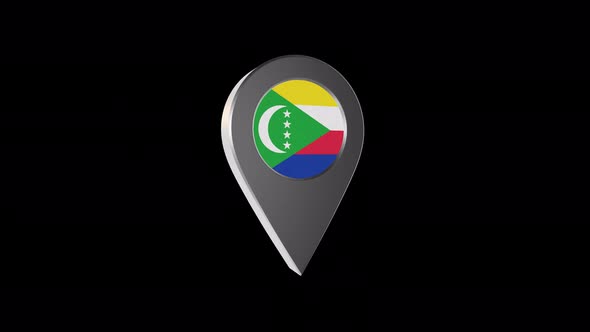 3d Animation Map Navigation Pointer With Comoros Flag With Alpha Channel - 4K
