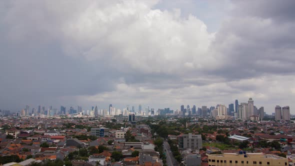 Timelapse Panorama of the City of Jakarta in Rainy Weather. Indonesia