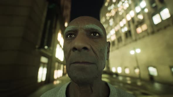 Old Asian Man in Big City at Night alt