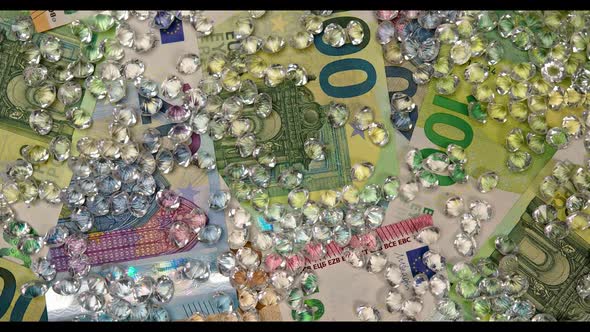 Background From Diamonds And Euro Banknotes. The Concept Of Investing Euros In Precious Stones