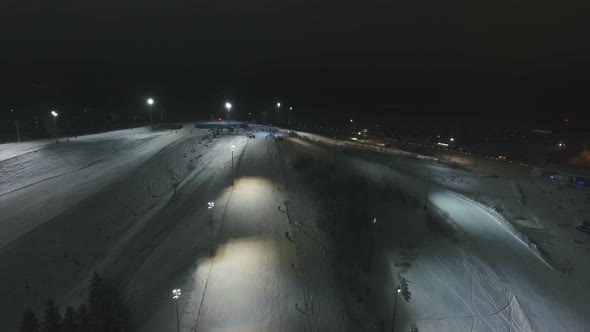 Ski Resort at Night. Aerial View