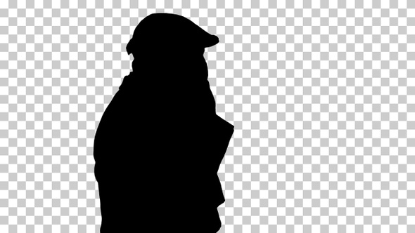 Silhouette man talking on the phone and walking, Alpha Channel alt