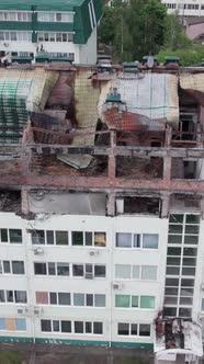 Vertical Video of a Damaged House During the War in Ukraine