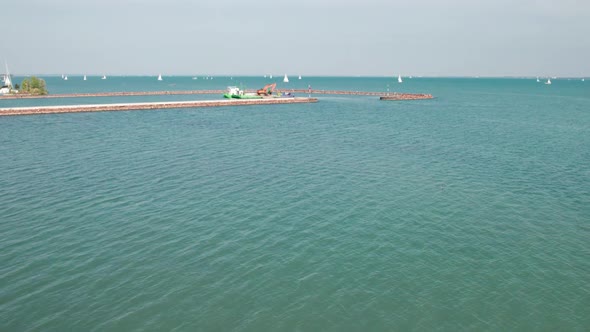 Aerial View of Lake Balaton in Hungary Coast of Balatonfured Sunny Day