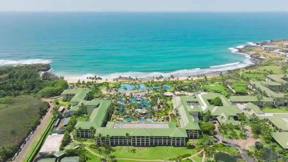 Aerial View of Swimming Pools in Luxury Spa Resort at Poipu Kauai Island Hawaii