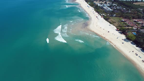 Brazilian Maresias beach landmark. Tropical summer beach.