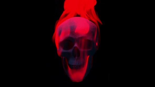 Blue Skull Burns With Red Fire