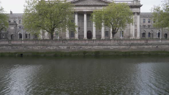 Four Courts Dome During RenovationWith Liffey River In Foreground At Inns Quay In Dublin, Ireland. -