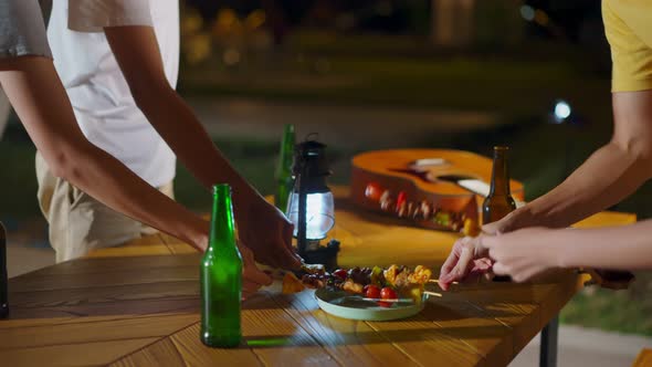 Asian man and woman people having holiday trip outdoor party together.