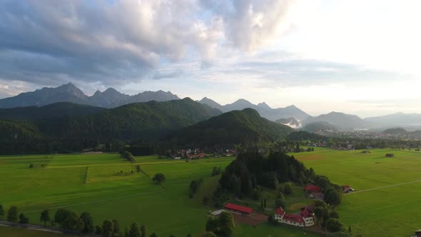 Panorama From the Air Forggensee and Schwangau, Germany, Bavaria