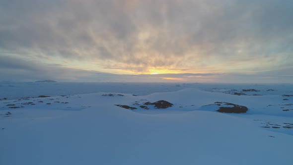 Antarctica Sunrise Sky Over Glacier Aerial View