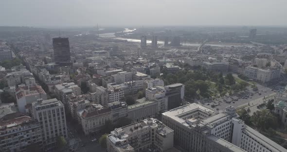 Belgrade city center drone panorama