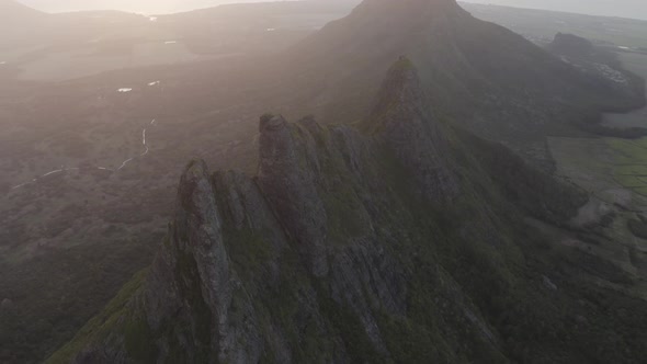 Aerial view of a Trois Mamelles, a mountain peak on Mauritius island.