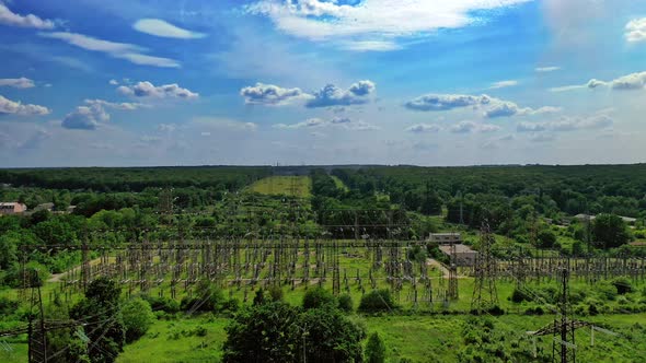 High voltage line among fields