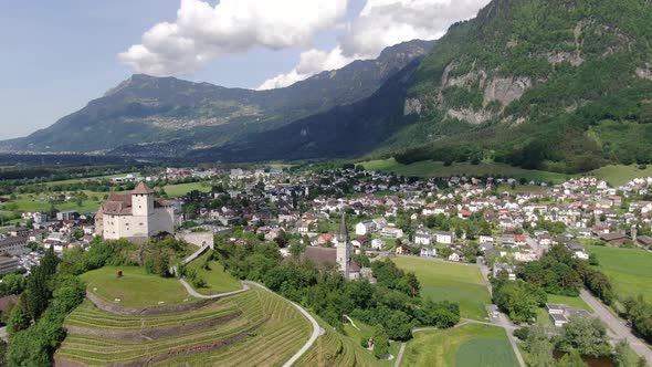 Aerial view of Balzers village in Principality of Liechtenstein
