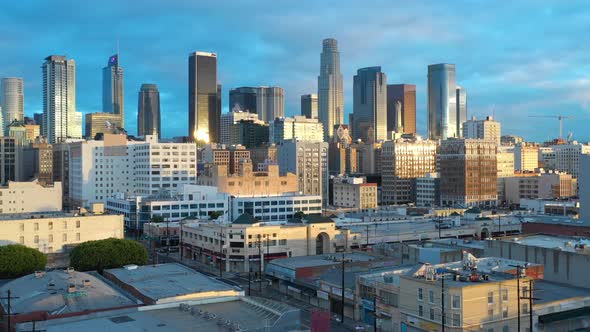 Beautiful Morning Aerial Downtown Los Angeles CA