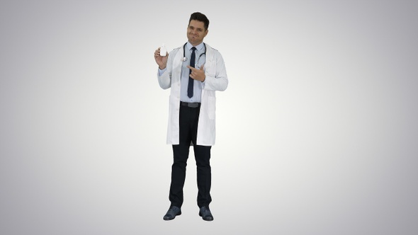 Doctor Physician Presenting Medicine on Gradient Background