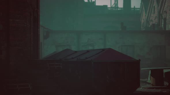 Abandoned Industrial Factory Buildings at Sunset alt