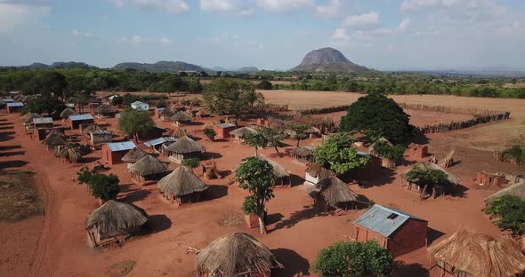 Drone Shot Of Traditional Authentic African Village in Southern Zambia, Africa