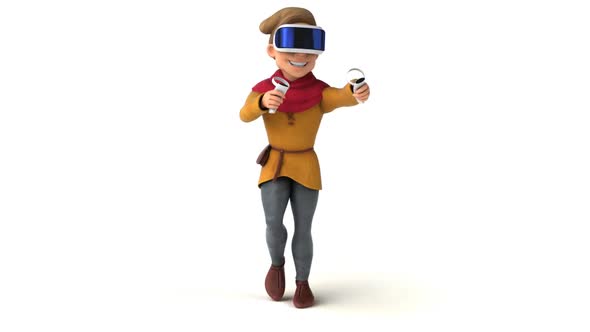 Fun 3D cartoon medieval man with a VR Helmet