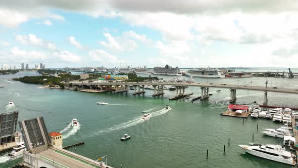 Aerial Footage Port Of Miami Full Of Cruise Ships