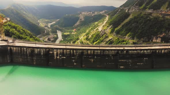 Cinematic View Over Enguri Dam Structure