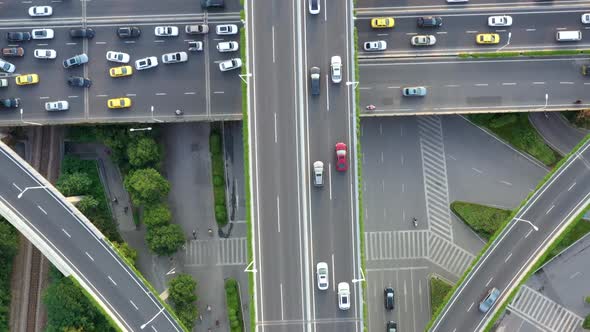 Aerial view of highway and overpass in city