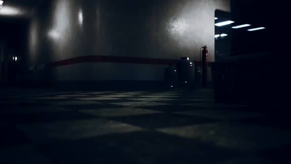 Empty Dark Hospital Laboratory Corridor