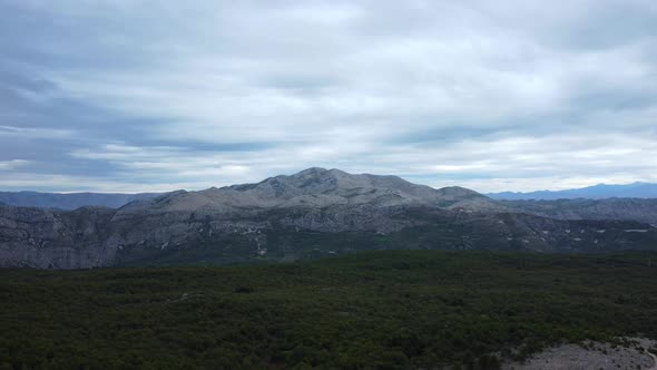 Panoramic landscape view of the mountain range Dinaric Alps in Croatia, Europe