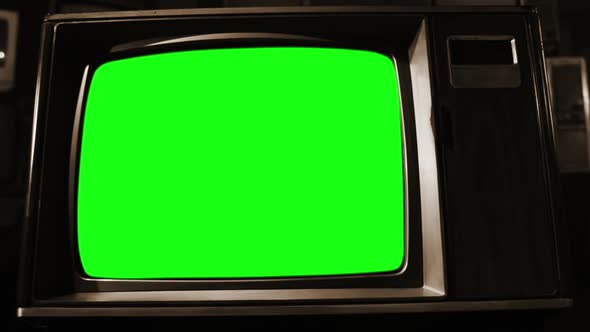 Old TV Set Green Screen. Sepia Tone.