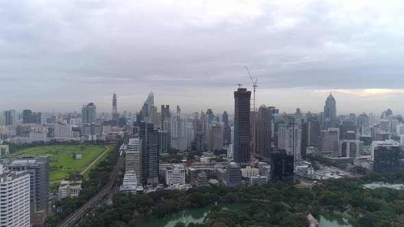 4k Aerial city view of Bangkok dowtnown, Flying over Bangkok, Thailand.