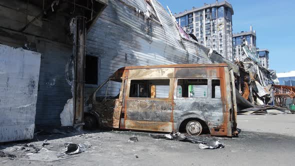 War in Ukraine  Destroyed Building of a Shopping Center in Bucha