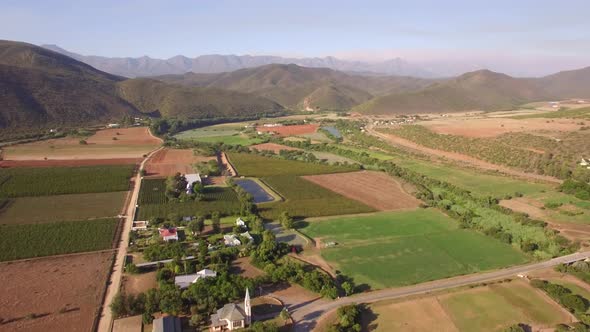 Aerial travel drone view of Oudtshoorn, Western Cape, South Africa.