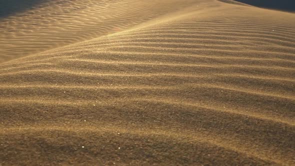 Dune Desert Sands Abstract Shot, Grains of Sand Waving in the Wind, Sunlight Reflecting on Folded