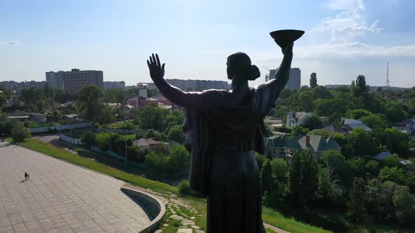 Aerial View of the Hill of Glory and Dnieper River at Cherkasy City