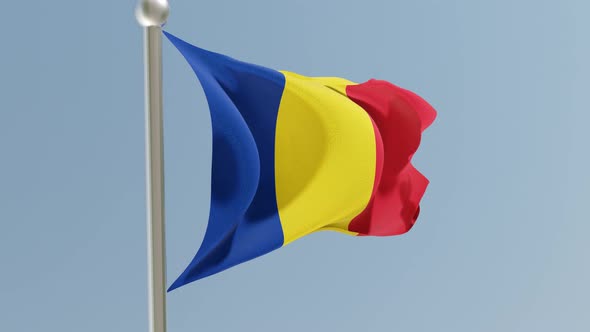 Romania flag on flagpole.