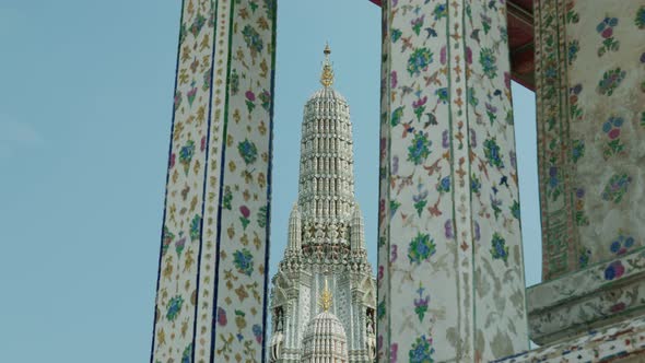 4K Cinematic religious travel scenic footage of the Buddhist temple of Wat Arun in the old town of B