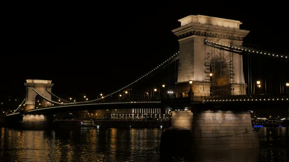 Beautiful Szechenyi  Bridge in Budapest Hungary over river Danube 4K 2160p 30fps UltraHD footage - L