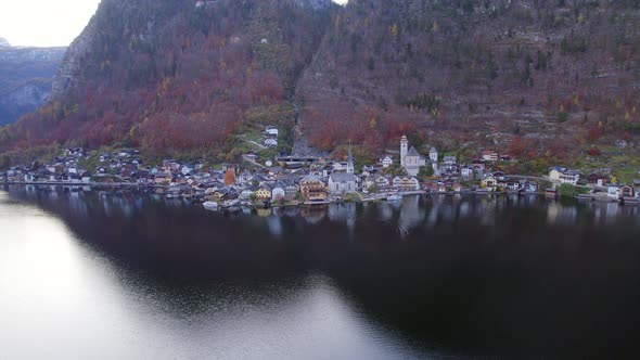 The Town of Hallstatt a Quaint Austrian Tourist Attraction Aerial View