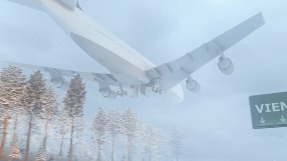 Airplane Arrives to Vienna In Snowy Winter