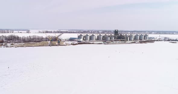 Aerial View of the Big Grain Elevator in Winter