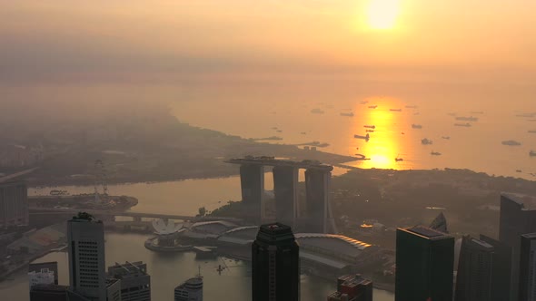 Drone Aerial view 4k Footage of the Marina Bay Sands in Singapore City