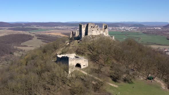 Aerial view of castle in Brekov village in Slovakia